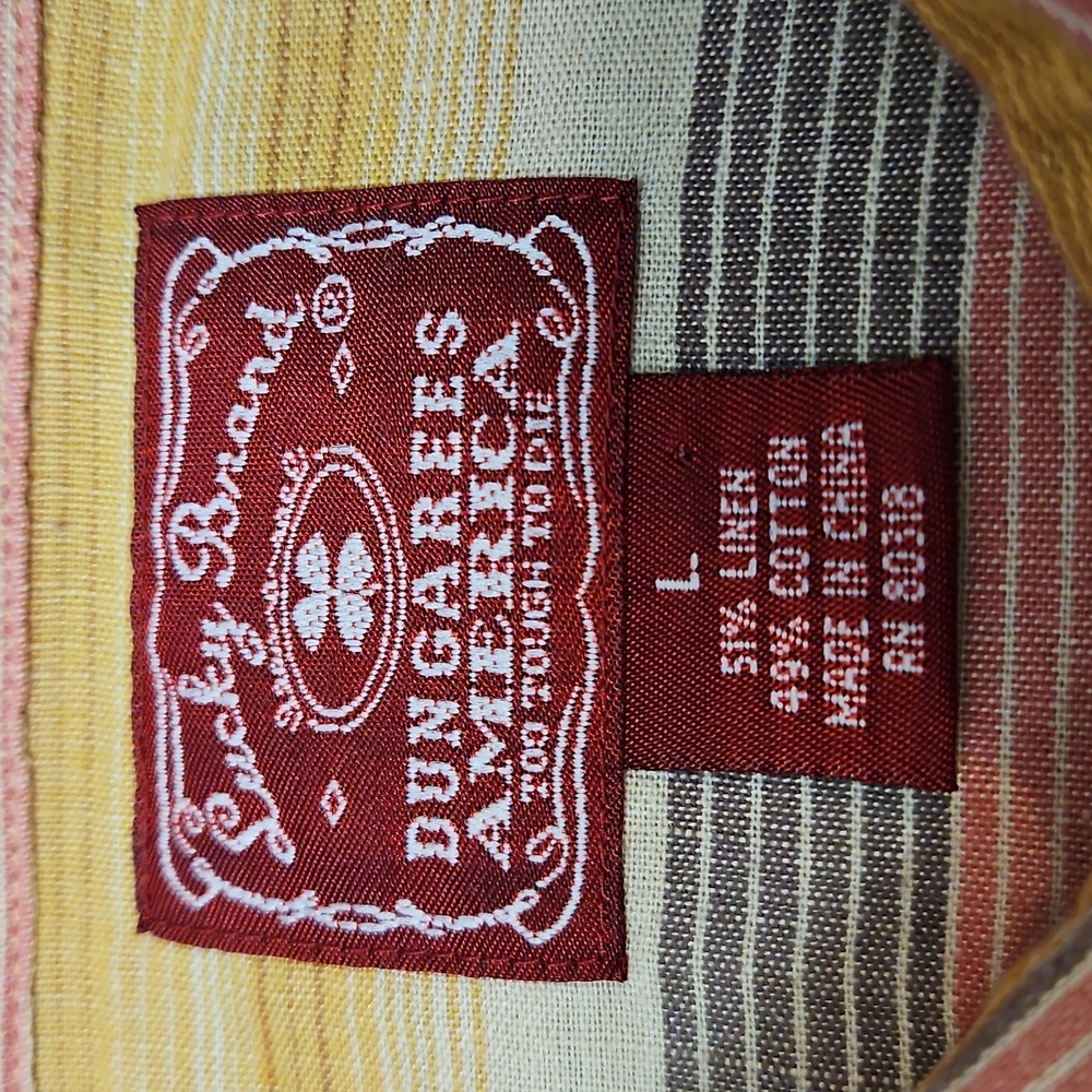 Lucky Brand Short Sleeve Button Up Shirt Linen Blend StripesMen's Large - Picture 3 of 15